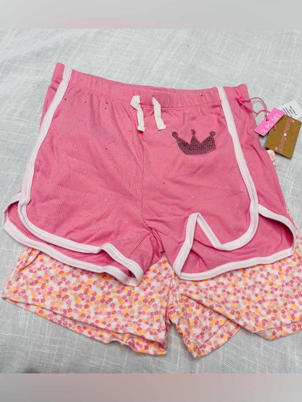Pink Girls' Short Set with Crown Detail